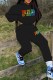 Black Casual Print Letter Hooded Collar Long Sleeve Two Pieces