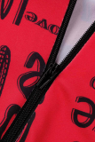 Red Sexy Print Patchwork O Neck Long Sleeve Two Pieces