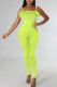 Fluorescent Green Sexy Solid Patchwork Feathers Spaghetti Strap Skinny Jumpsuits
