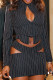 Black Sexy Street Striped Print Hollowed Out Patchwork Asymmetrical Turndown Collar Long Sleeve Two Pieces