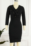 Red Casual Solid Patchwork Flounce O Neck One Step Skirt Dresses