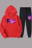 Black Red Sportswear Print Letter Hooded Collar Long Sleeve Two Pieces