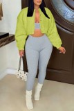 Pink Casual Solid Cardigan O Neck Outerwear