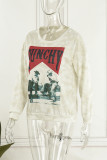 Grey Street Print Patchwork O Neck Tops