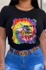 Black Street Character Print Letter O Neck T-Shirts