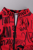 Red Sexy Print Patchwork O Neck Long Sleeve Two Pieces