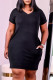 Black Fashion Casual Solid Basic V Neck Short Sleeve Dress