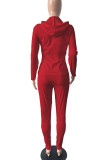 Red Casual Print Patchwork Zipper Hooded Collar Long Sleeve Two Pieces