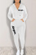 White Casual Print Patchwork Zipper Hooded Collar Long Sleeve Two Pieces