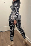 Brown Sexy Print Patchwork O Neck Skinny Jumpsuits