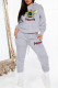 Grey Casual Print Patchwork Hooded Collar Long Sleeve Two Pieces