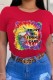 Red Street Character Print Letter O Neck T-Shirts