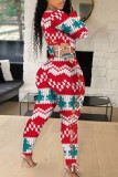 Multicolor Sexy Casual Print Hollowed Out O Neck Skinny Jumpsuits