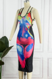Multicolor Sexy Print Backless Cross Straps Halter Sleeveless Dress Dresses