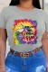 Grey Street Character Print Letter O Neck T-Shirts
