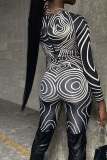 Brown Sexy Print Patchwork O Neck Skinny Jumpsuits
