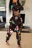 Multicolor Sexy Casual Print Hollowed Out O Neck Skinny Jumpsuits