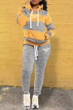 Red Casual Striped Print Patchwork Hooded Collar Long Sleeve Two Pieces