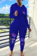 Blue Casual Print Patchwork Hooded Collar Long Sleeve Two Pieces