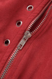Red Street Solid Bandage Patchwork Zipper Turndown Collar Outerwear