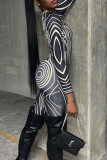Brown Sexy Print Patchwork O Neck Skinny Jumpsuits