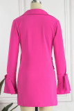 Mustard Green Sexy Casual Solid Patchwork Turndown Collar Long Sleeve Dresses