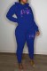 Blue Casual Print Letter Hooded Collar Long Sleeve Two Pieces
