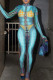 Blue Sexy Street Print Patchwork Hooded Collar Skinny Jumpsuits