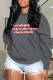 Grey Casual Print Letter O Neck Tops