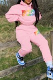 Red Casual Print Letter Hooded Collar Long Sleeve Two Pieces
