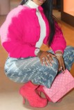 Pink Casual Solid Cardigan O Neck Outerwear