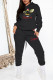 Black Casual Print Patchwork Hooded Collar Long Sleeve Two Pieces