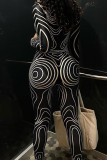Brown Sexy Print Patchwork O Neck Skinny Jumpsuits