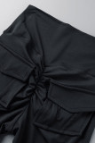 Black Casual Sportswear Solid Patchwork Pocket