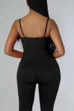 Red Sexy Solid Patchwork Feathers Spaghetti Strap Skinny Jumpsuits