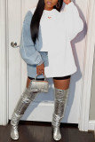 White Casual Solid Patchwork O Neck Tops