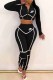 Black Street Print Patchwork Hooded Collar Long Sleeve Two Pieces