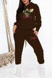 Pink Casual Print Patchwork Hooded Collar Long Sleeve Two Pieces