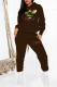 Coffee Casual Print Patchwork Hooded Collar Long Sleeve Two Pieces