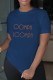 Navy Blue Street Print Letter O Neck T-Shirts