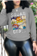 Grey Cute Character Letter O Neck Tops