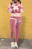 Red Casual Striped Print Patchwork Hooded Collar Long Sleeve Two Pieces