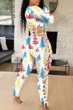 Green Sexy Casual Print Hollowed Out O Neck Skinny Jumpsuits