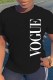 Black Casual Print Letter O Neck T-Shirts