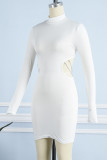 White Sexy Solid Hollowed Out Half A Turtleneck Pencil Skirt Dresses