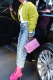Pink Casual Solid Cardigan O Neck Outerwear