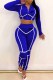 Blue Street Print Patchwork Hooded Collar Long Sleeve Two Pieces