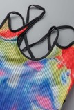 Multicolor Sexy Print Backless Cross Straps Halter Sleeveless Dress Dresses