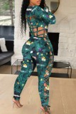 Colour Sexy Casual Print Hollowed Out O Neck Skinny Jumpsuits
