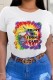 White Street Character Print Letter O Neck T-Shirts